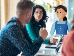 A picture of 2 social workers with a System C social care character.