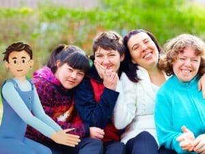 A Picture of a group of young people with a System C character.