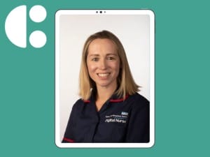 A picture of Sarah Scales with a System C background.